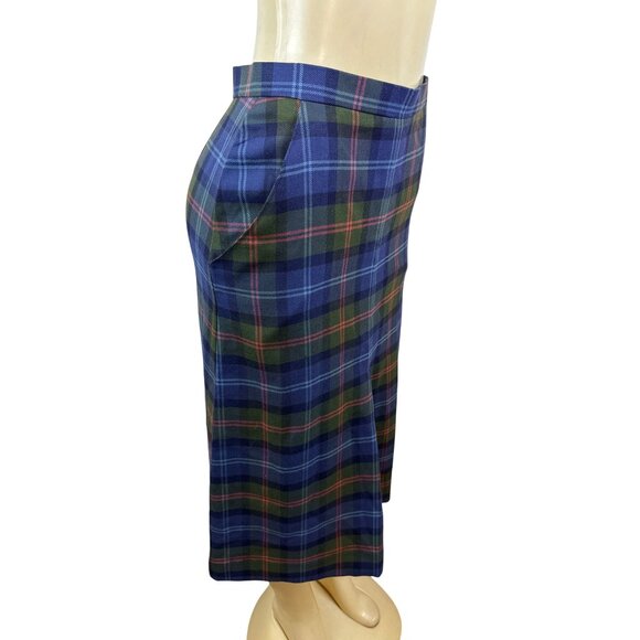 Vintage Women's Blue Tartan Plaid Midi Skirt With Back Zip Closure & Pockets - Picture 2 of 5